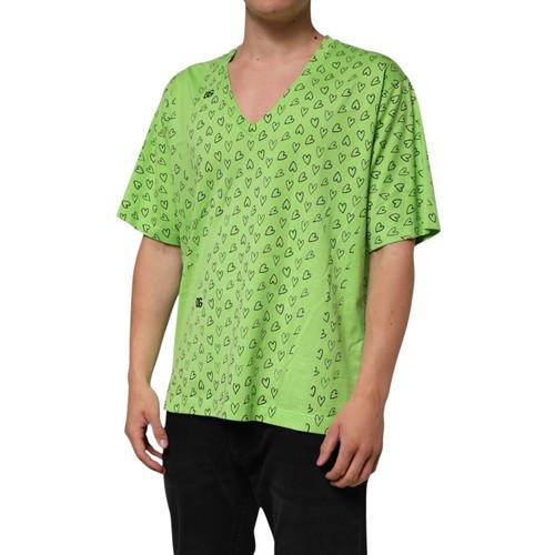 DOLCE & GABBANA T-shirt Green V-Neck DG Logo Heart Print IT52/US42/XL 750usd - Picture 2 of 13