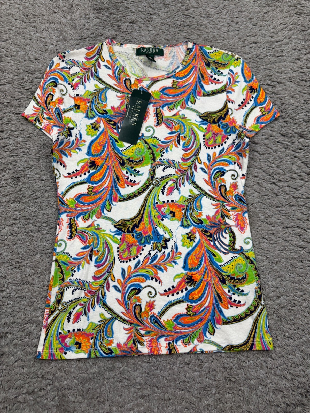 Ralph Lauren Top Women PM Medium Artsy Floral Paisley Cap Sleeve Shirt NWT
