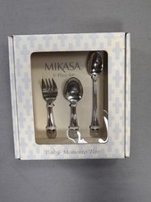 Mikasa 3-piece baby flatware set "Cross" pattern Baby Momento Box NEW Gift