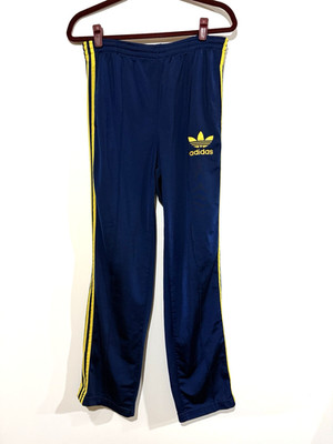 Vintage Adidas Track Pants Three Stripes Small Blue Yellow Grunge Skater Y2K 90s