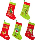 5 PK Funny Grinch Christmas Stocking, 5 Different Designs 16” Large, New