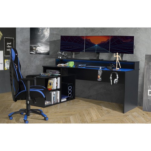 Gamer-Schreibtisch - schwarz - mit LED-Beleuchtung - 200 cm breit Computertisch - Bild 4 von 7