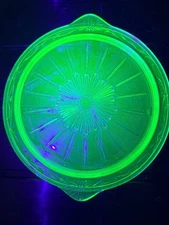 Vintage Jeanette Glass Sunflower Uranium Glass Cake Platter Collectible Servewar