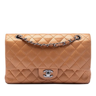 Chanel Medium Classic Metallic Caviar Double Flap Schultertasche Bronze