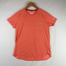 Carhartt Pocket T-Shirt Orange Short Sleeve Relaxed Fit Women's Medium Stretch