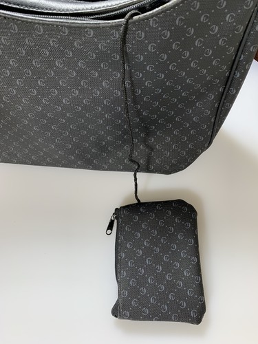 CL HOBO Style Handbag Black w/ Gray Logo Pattern Canvas Small Shoulder Bag - Picture 2 of 3