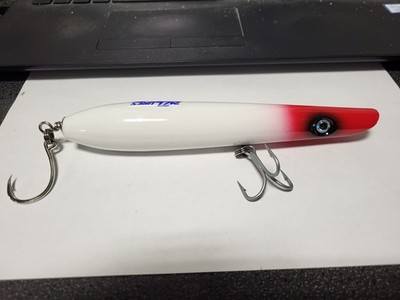 1 - 247 Custom Lures Flat-Bottom Pencil Popper 7'' ~2.75 - 3oz. WHITE/REDHEAD