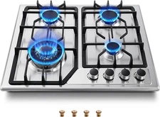 Gas Stove Top with 4 Burner Built-in Gas Cooktop 24 inch Stainless Steel NG/LPG