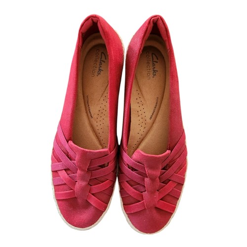 Clarks Elaina Blütenblatt rot Freizeit Leder flache bequeme Schuhe Damengröße 11W - Bild 4 von 11