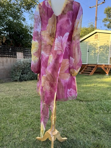 Vtg 60’s Fuchsia Pink Floral Organza Mini Dress Broadway Attached Scarf Sz S/M - Picture 10 of 19