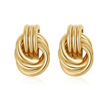 Trendy Gold Plated Knot Earrings for Women Chunky Statement Drop Dangle Earri...