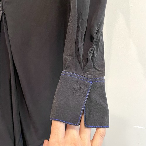 Rag & Bone Women's Shield Long Sleeve Pleated V-Neck Silk Dress Black Blue - Picture 7 of 15