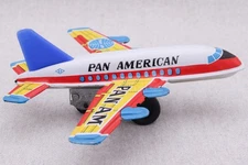 Vintage Japanese Saito Gansu Lithograph Tin Pan Am Airlines Toy Airplane 5¼"