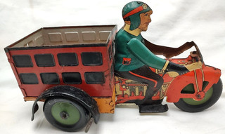 1930's Marx Speed Boy Delivery Motorcycle Tin Litho Windup Toy