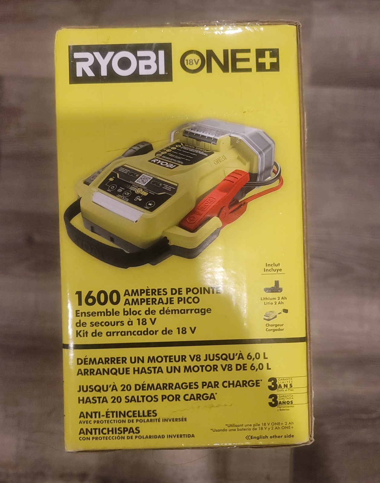 RYOBI ONE+ 18V 1600A Jump Starter with 2.0 Ah Battery and Charger P7110