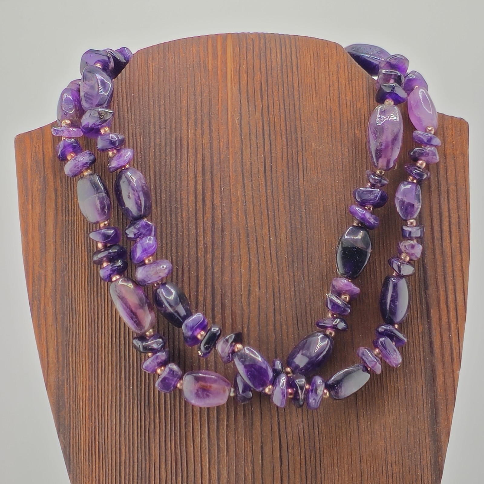 Amethyst Two Strand Statement Necklace Tumbled Nu… - image 1