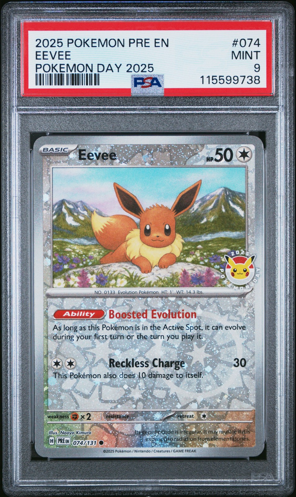 2025 POKEMON PRE EN-PRISMATIC EVOLUTIONS POKEMON DAY 2025 #074 EEVEE PSA 9