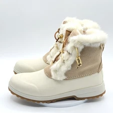 Sperry Maritime Repel Faux Fur Insulated Winter Boots Size 8 Cream Brown Womens