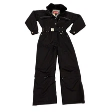 Vintage Marker Ski Suit Womens 8 Black One Piece Insulated Hood In Collar