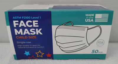 50 Child Size Earloop Face Masks  ASTM F2100 Level 1 ( 50 masks/box) FREE S&H