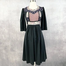 VTG 70s Young Edwardian Arpeja Prairie Dress Small Patchwork Folk Cottage Boho