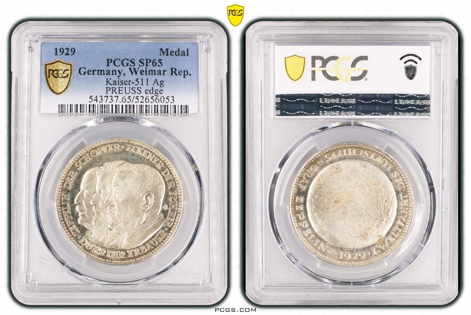 1929, Germany. Zeppelin Round-the-World Flight. Proof Silver Medal. PCGS SP65! - image 2 of 2