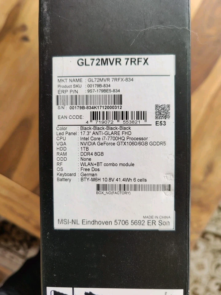 MSI Gaming Laptop Notebook 1TB GL72MVR GTX 1060 - Bild 4 von 4