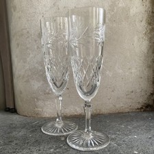 2 x Edinburgh Crystal Argyll Pattern Crystal Champagne flutes, a pair