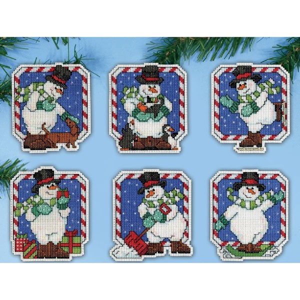 "Design Works Kreuzstich Stickpackung \"Weihnachtsbaumschmuck SchneemäNner (6Er-Se"-image
