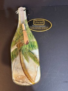Gourmet Originals Tropical Palm Tree Wine Bottle Cheese Server Temprd Glass NEW