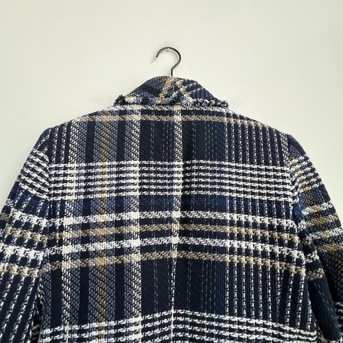 Blazer Ann Taylor Factory a Cuadros Tweed Flecos Talla 12 Lana Azul Carrera Preppy - Imagen 15 de 15