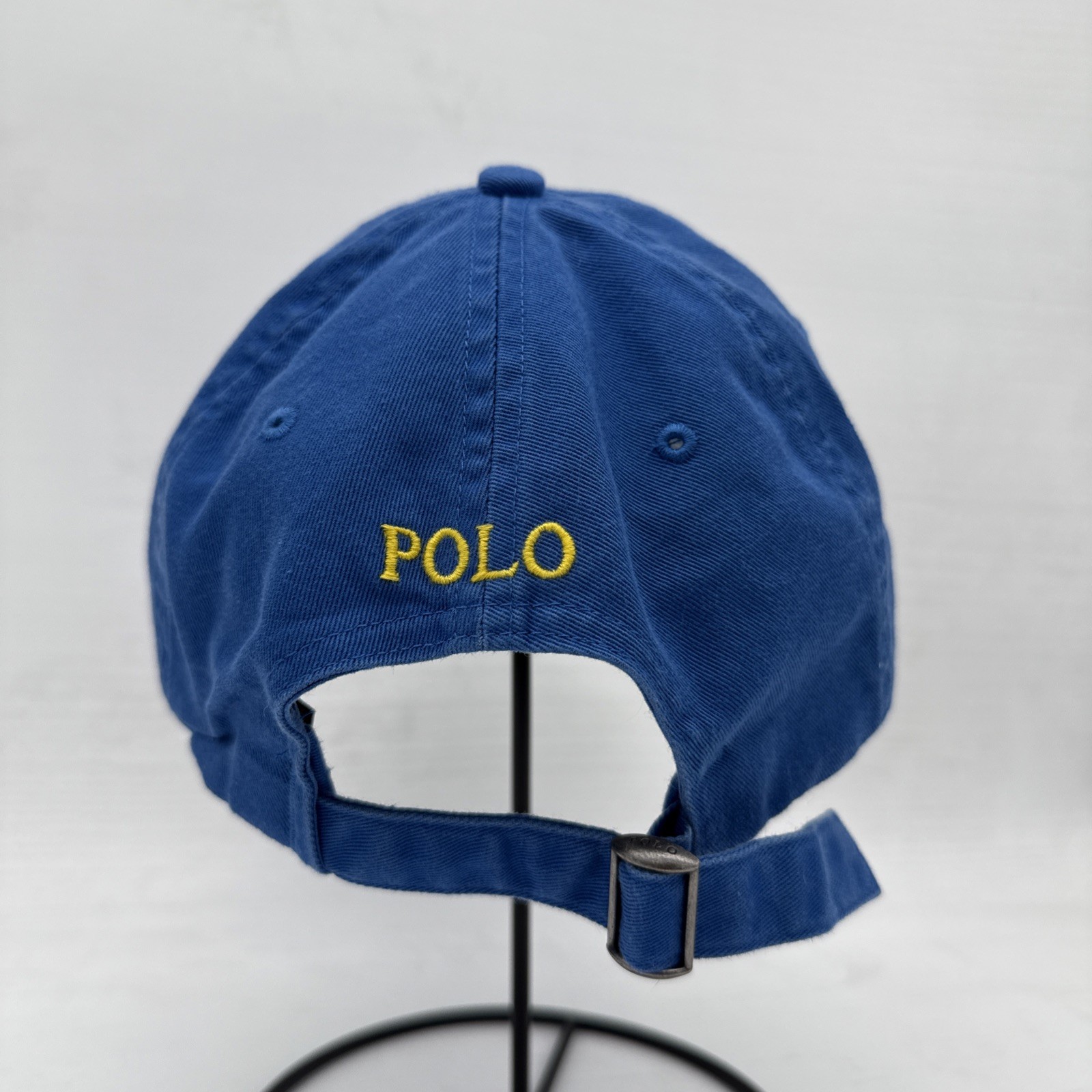Cappello Berretto Vintage Anni 90 Polo Ralph Lauren Blu Cinghia Regolabile Schiena Giallo Pony