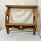 Vintage Solid Wood 3 Heart Cutout Wall Shelf With Towel Bar Country Farmhouse