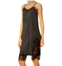 Free People Black  White Polka Dot Lace Trim Slip Dress Size M Coquette Retro