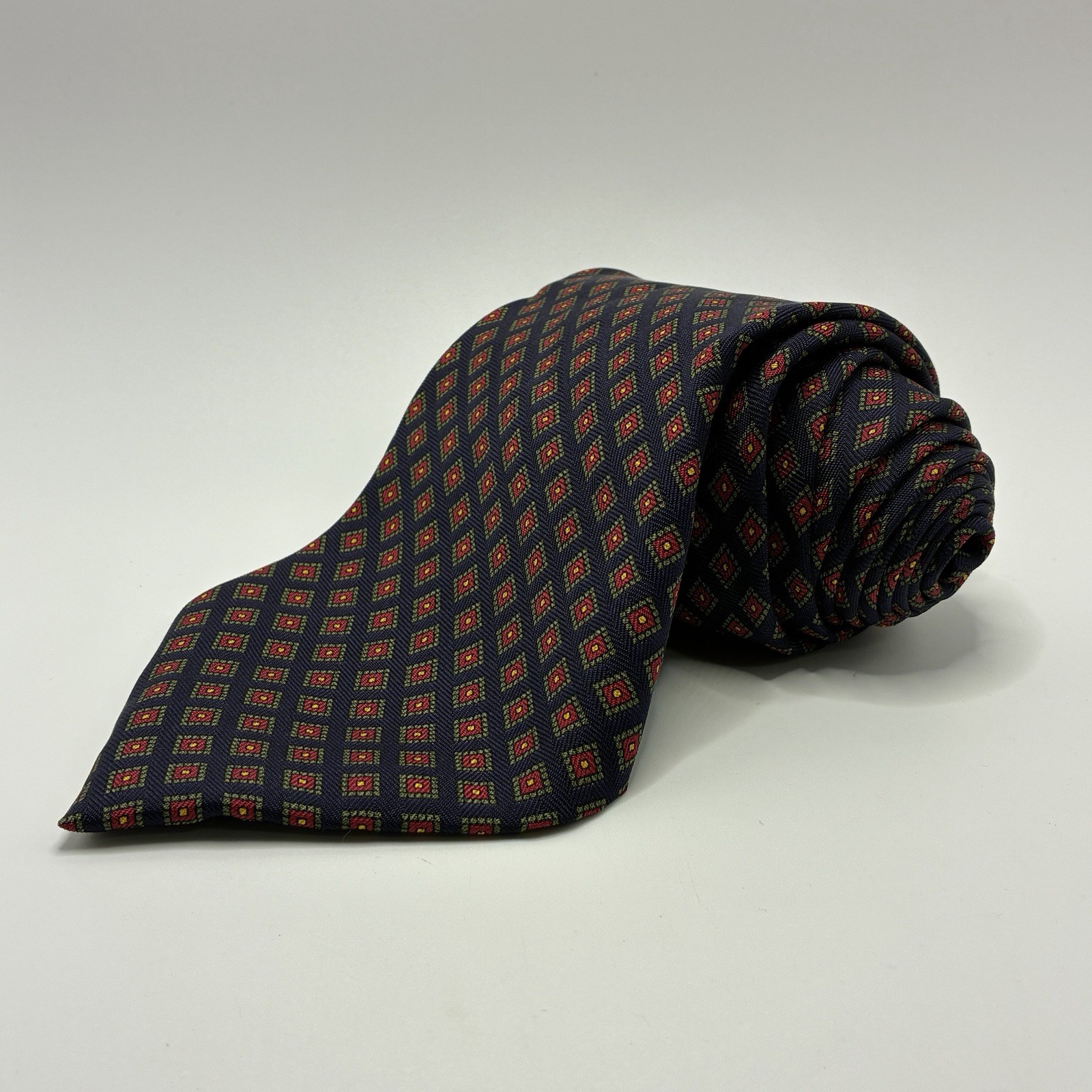 Vintage Polo Ralph Lauren Navy Blue Geometric Foulard Tie Silk USA Necktie VTG