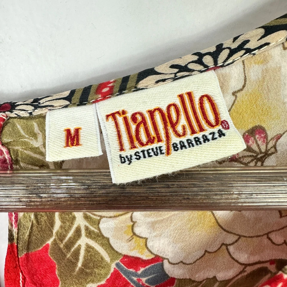 Tianello Silk Blouse M Red Floral Art to Wear Boho Luxe Y2K Artsy Eclectic Indie - Image 2 of 4