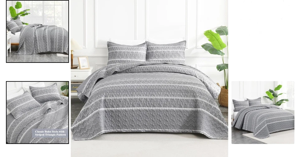 Elegancia discreta - Juego de edredón bohemio de 3 piezas California King - Fácil cuidado Foto 2 de 4