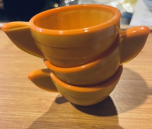 3 Akro Agate Pumpkin Yellow Orange Tea Cups Children’s Vintage Play Tea Set - Picture 12 of 18