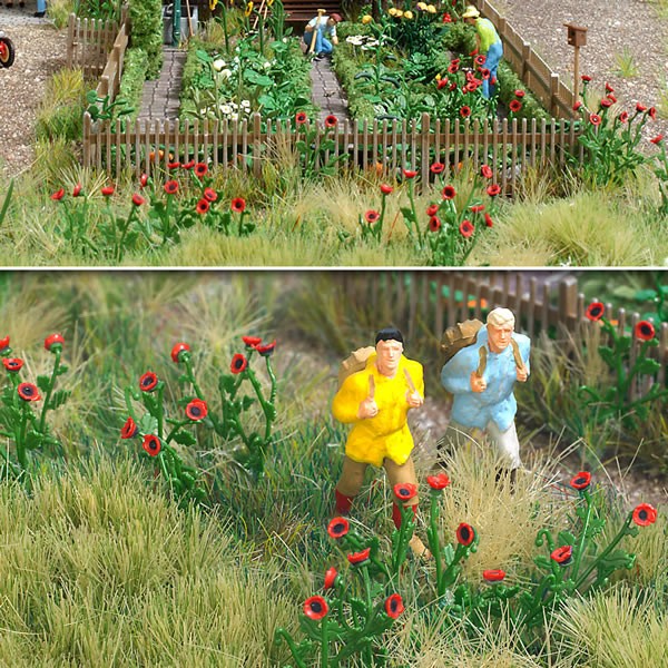 Busch 1255 HO Scale Poppies - Kit (Plastic) Parts for 80 Plants (red)