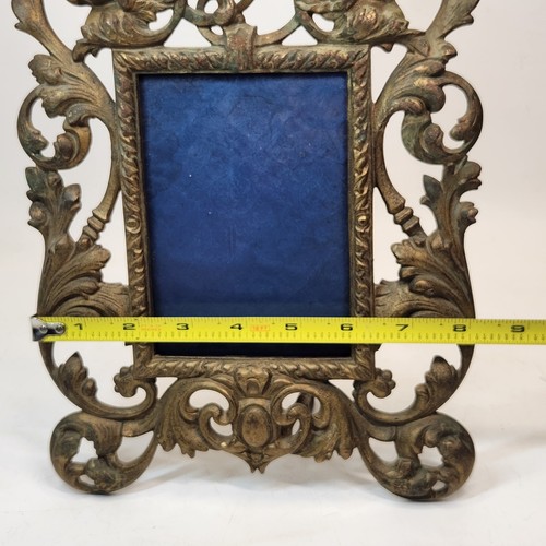 Antique Cast Bronze Picture Frame Folding Easel Cherubs 3.5X5 #363A Circa 1800s - Picture 13 of 13