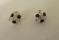 Small Soccer Ball Stud Earrings Silver Tone and Black Pierced Posts 3/8" Round