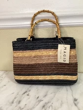 Magid Straw Tote Purse Bamboo Handles New