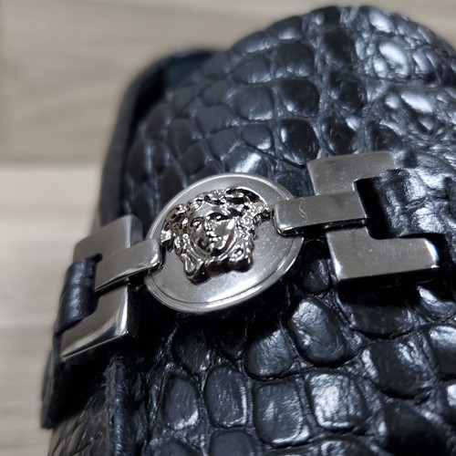 Versace Medusa Strap Black Leather Slip On Drivers Loafers Shoes Men EU 41 US 8 - Picture 11 of 21