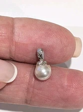 Designer PF 14k White Gold Natural 6mm Freshwater Pearl .5" Pendant