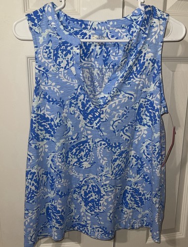 Maglia Lilly Pulitzer Dev blu Peri Turtley fantastica canotta senza maniche taglia XL NUOVA - Foto 2 di 5
