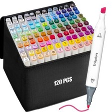 120 Colors Alcohol Markers Set with Base Dual Tip Drawing Markers for Comics ...