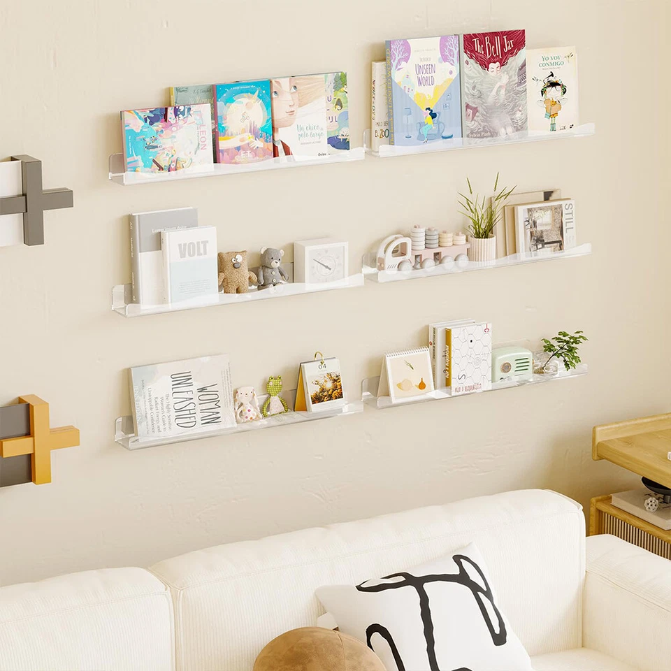 6 x Mensole Trasparenti da Parete Scaffali a Muro Organizer Multiuso 38x10x4,8cm - Immagine 4 di 4