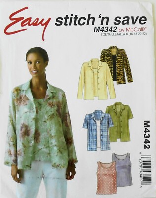 Stitch 'n Save 4342 EASY Misses Tops Shirts Sewing Pattern Sz 16-18-20-22