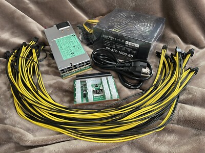 Mining Power Supply KIT! 1000W ATX + 1200W HP PSUs, PCI breakout board w/ cables