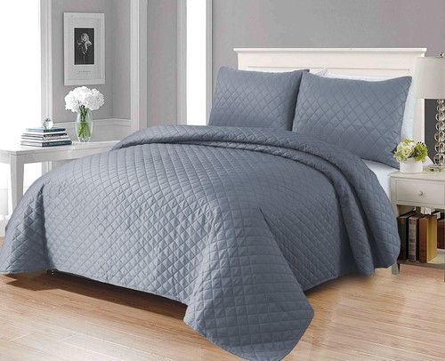 3Piece Quilted Bed Throw Comforter Bedspread Single Double King Size Bedding Set - Picture 79 of 126